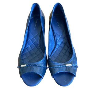 Cole Haan Blue Patent Leather Peep Toe Wedge Shoes